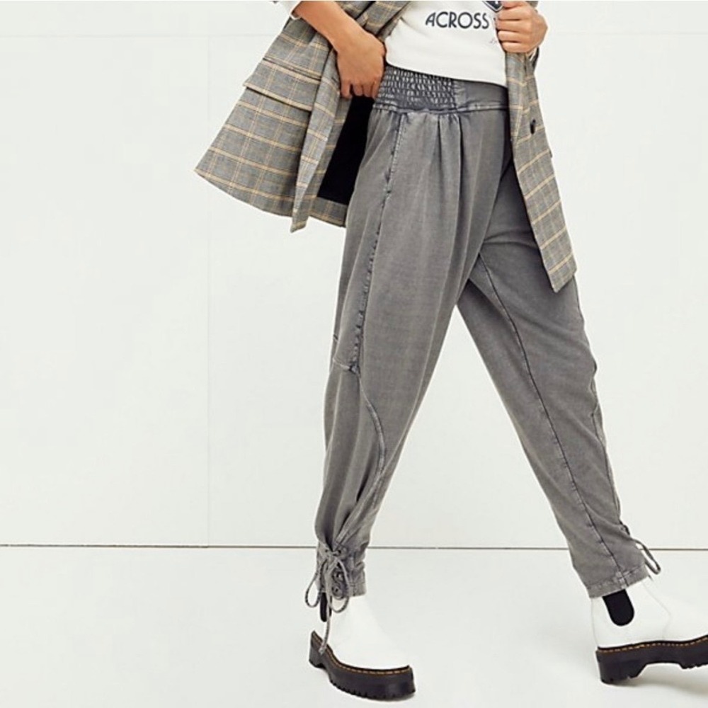 Free People FP One Billie Pants Smocked Pleated Harem Boho Trousers Gray Size S